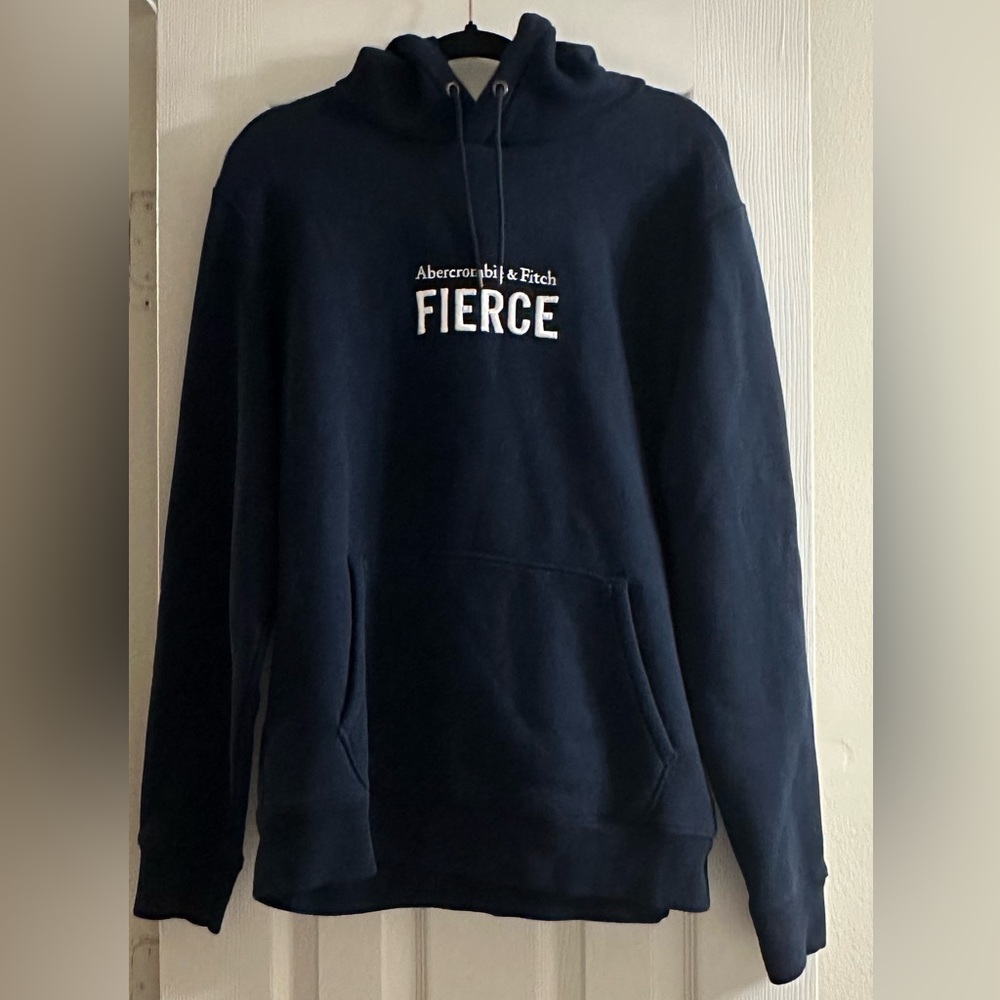 Abercrombie & Fitch Men’s Navy Hoodie with White FIERCE Logo